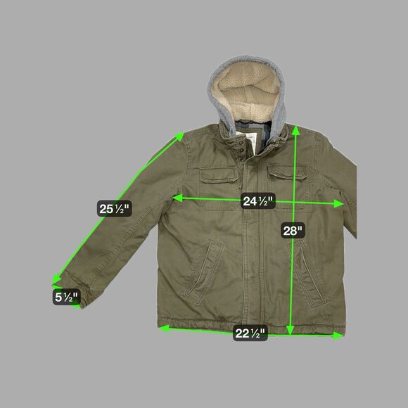 American Eagle Sherpa Lined Canvas Jacket Olive Green Plaid Hood L - Picture 4 of 13